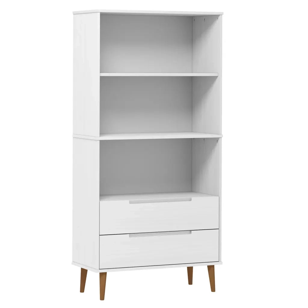 Libreria-Scaffale per Libri-Mobile di Stoccaggio MOLDE Bianca 85x35x170,5 cm in Legno Massello di Pino