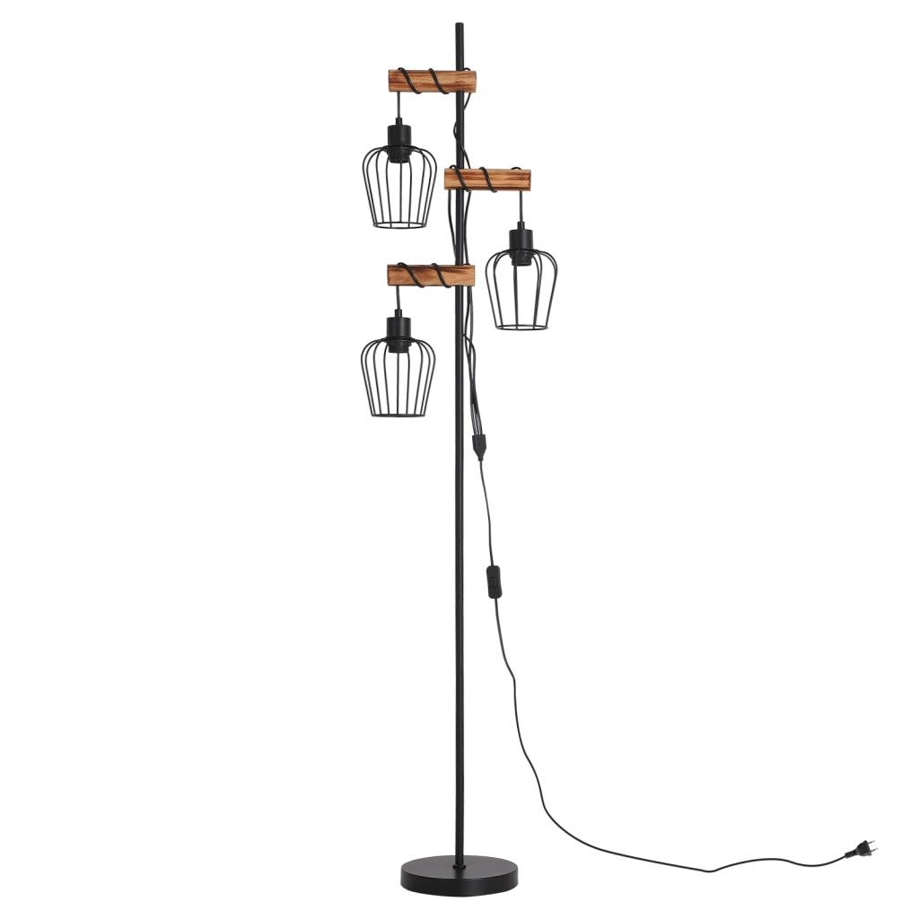 ZMH Lampada da Terra Vintage Legno Soggiorno Industriale 3xE27 Retro Lampada da Lettura Rustica Senza Lampadine