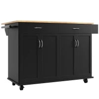 Isola cucina moderna con piano di lavoro pieghevole, spazio di conservazione multifunzionale e ruote, 106×50×90,5 cm, Nero