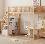 Letto a soppalco 90x200 cm con tavolo multifunzione; scala contenitore; in pino bianco e rovere chiaro