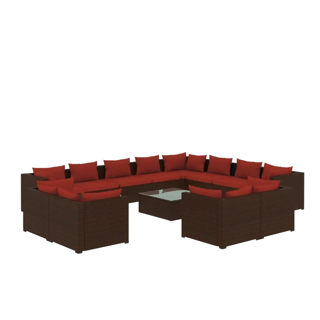 Set Divani da Giardino 13 pz con Cuscini in Polyrattan Marrone