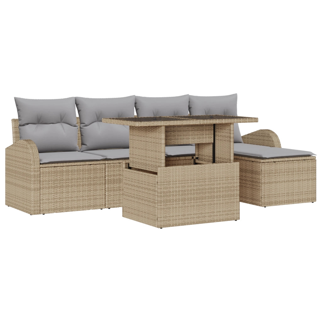 Set di SofÃ  da Giardino  da 6 Pezzi con Cuscini Beige Polyrattan
