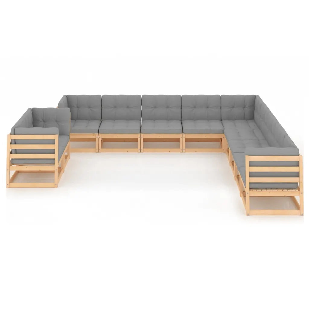 Set Divani Giardino 11 pz con Cuscini in Legno Massello di Pino 3076984