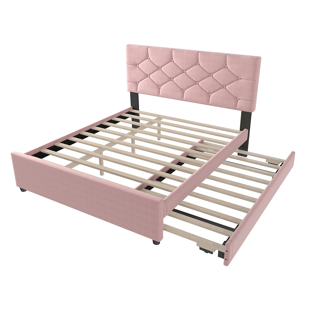 Letto-Xylo-140x200 cm-veluto, cassetto, doghe, minimalista, rosa