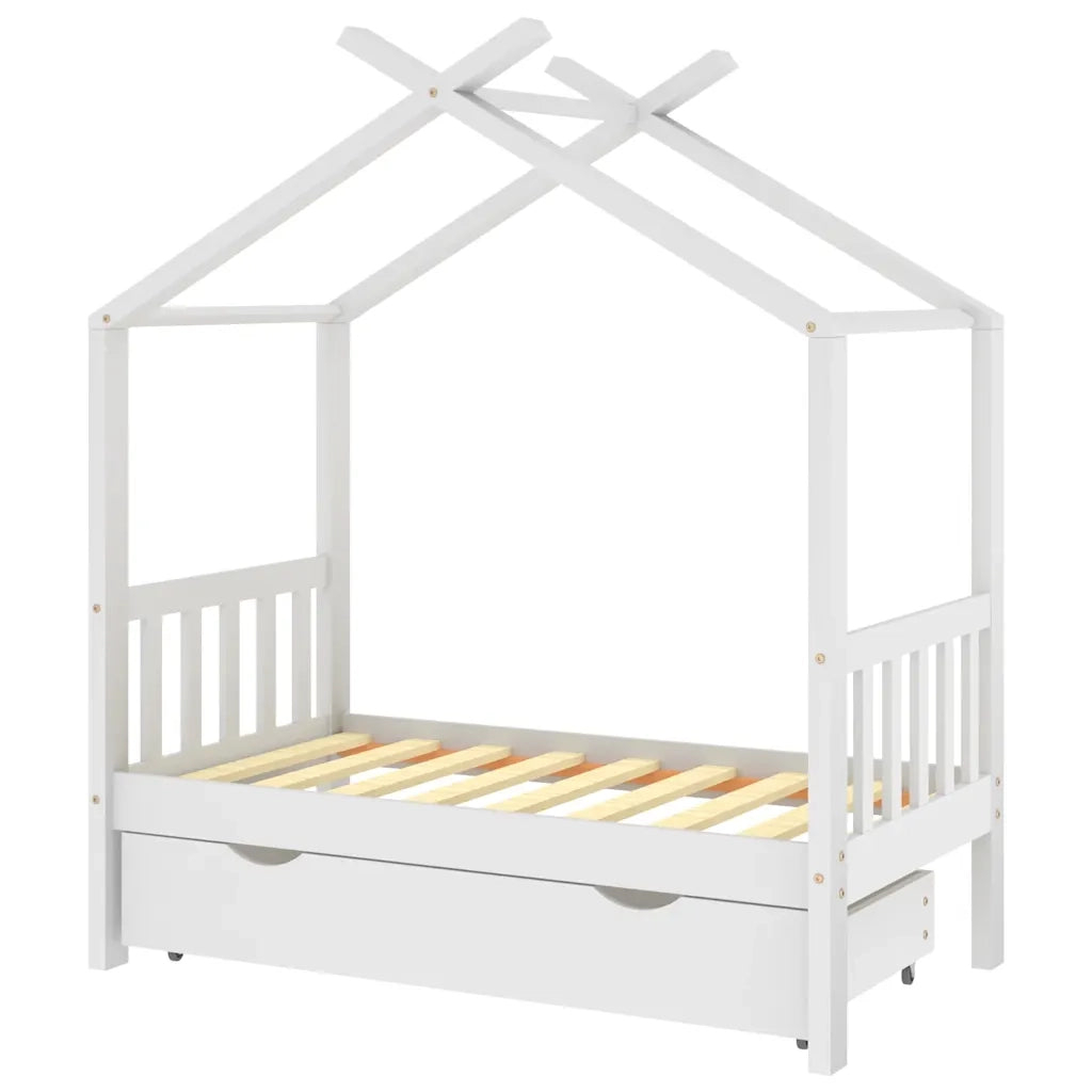 Giroletto Bambini con Cassetto Bianco Legno di Pino 70x140 cm 322148
