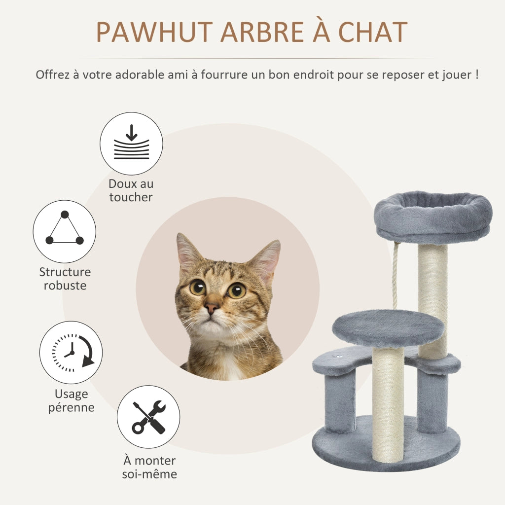 Albero per gatti con 3 piattaforme e grattatoi in sisal ¨C zephmum ¨C grigio ?40x65H cm