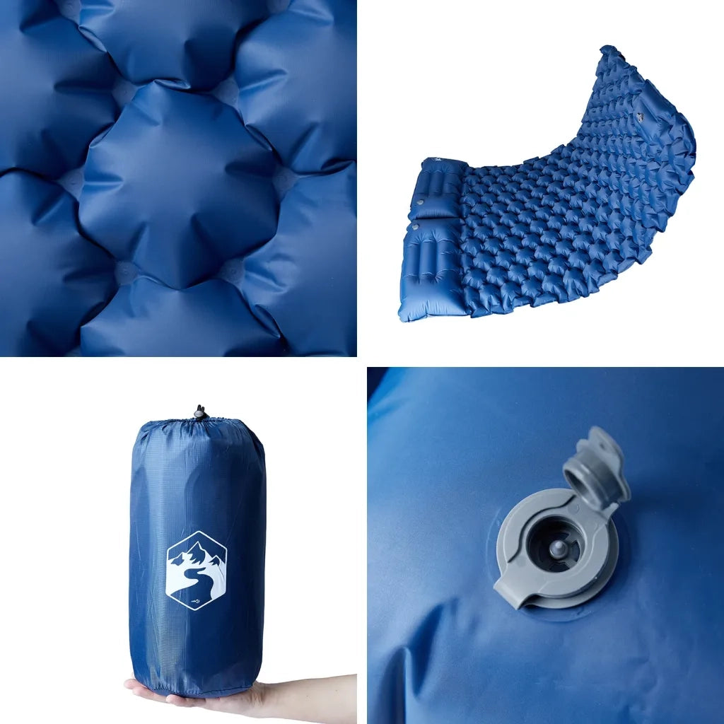 Materasso Campeggio Autogonfiabile Cuscini 2 Persone Blu Marino CFW3997051