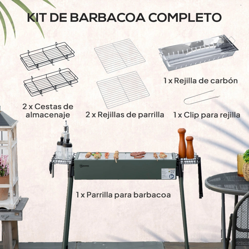 Barbecue a Carbonella Portatile con 2 Griglie Acciaio Inox ¨C Xylo ¨C Verde 94x39x70 cm