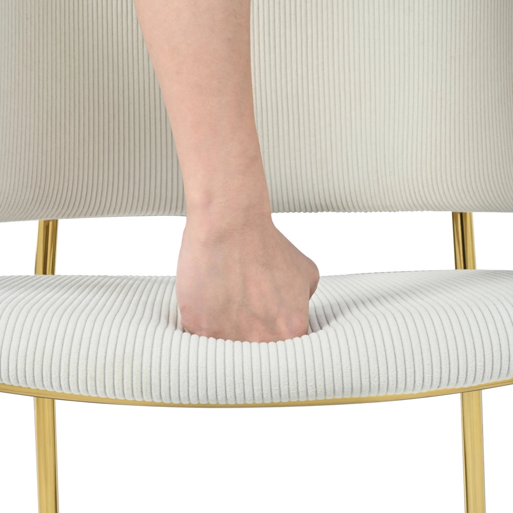 Sedia da pranzo con piedini regolabili e feltrini antiscivolo, tessuto a coste, metallo e legno, Beige
