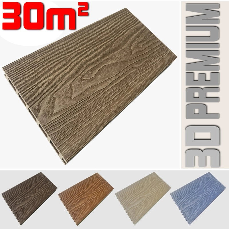 Listone WPC 3D 30m² per pavimentazione decking colore Teak Plus effetto legno listone 146x2200mm spessore 25mm