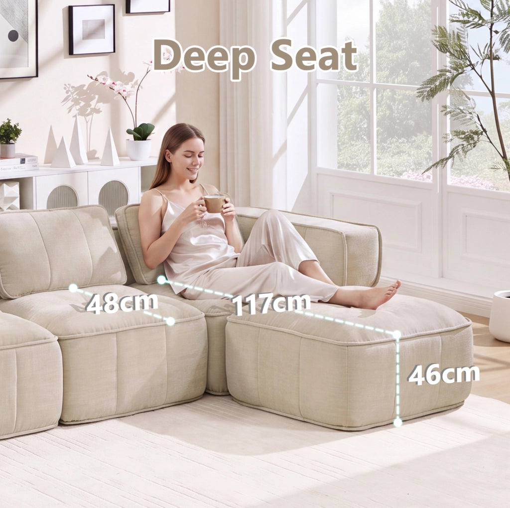 Divano modulare 3 posti 271x93x67 cm in tessuto di poliestere beige