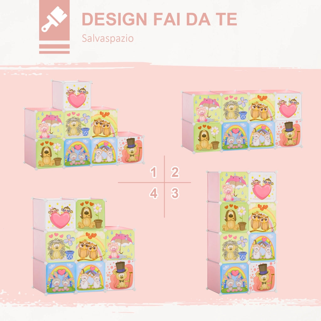 EasyComfort Mobile Scarpiera Modulare Salvaspazio, 6 Cubi 35x45x35 cm in Acciaio e PP, 74x47x144 cm, Rosa