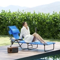 Sdraio da Giardino Pieghevole con Schienale Regolabile, Cuscino e Foro per Viso, Blu Scuro