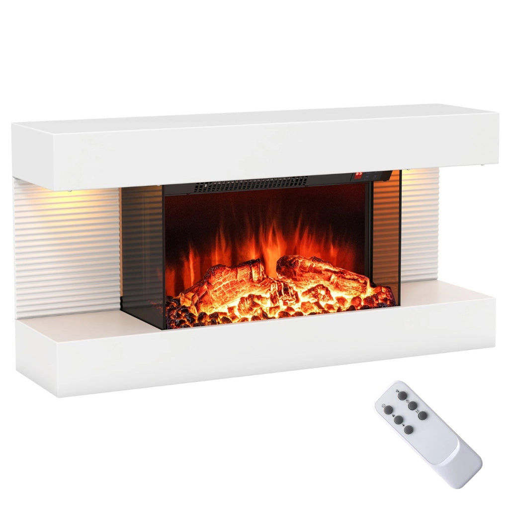 Camino elettrico stufa da 750W/1500W con luci LED 12 colori di fiamma, Camino elettrico da parete a 3 lati Bianco-Caminetto elettrico