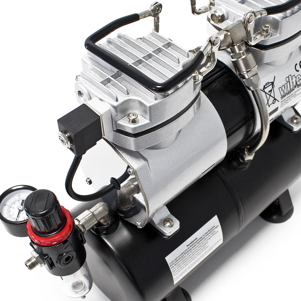 Compressore per aerografo AS196 con serbatoio aria 2 cilindri 6 bar Spegnimento automatico