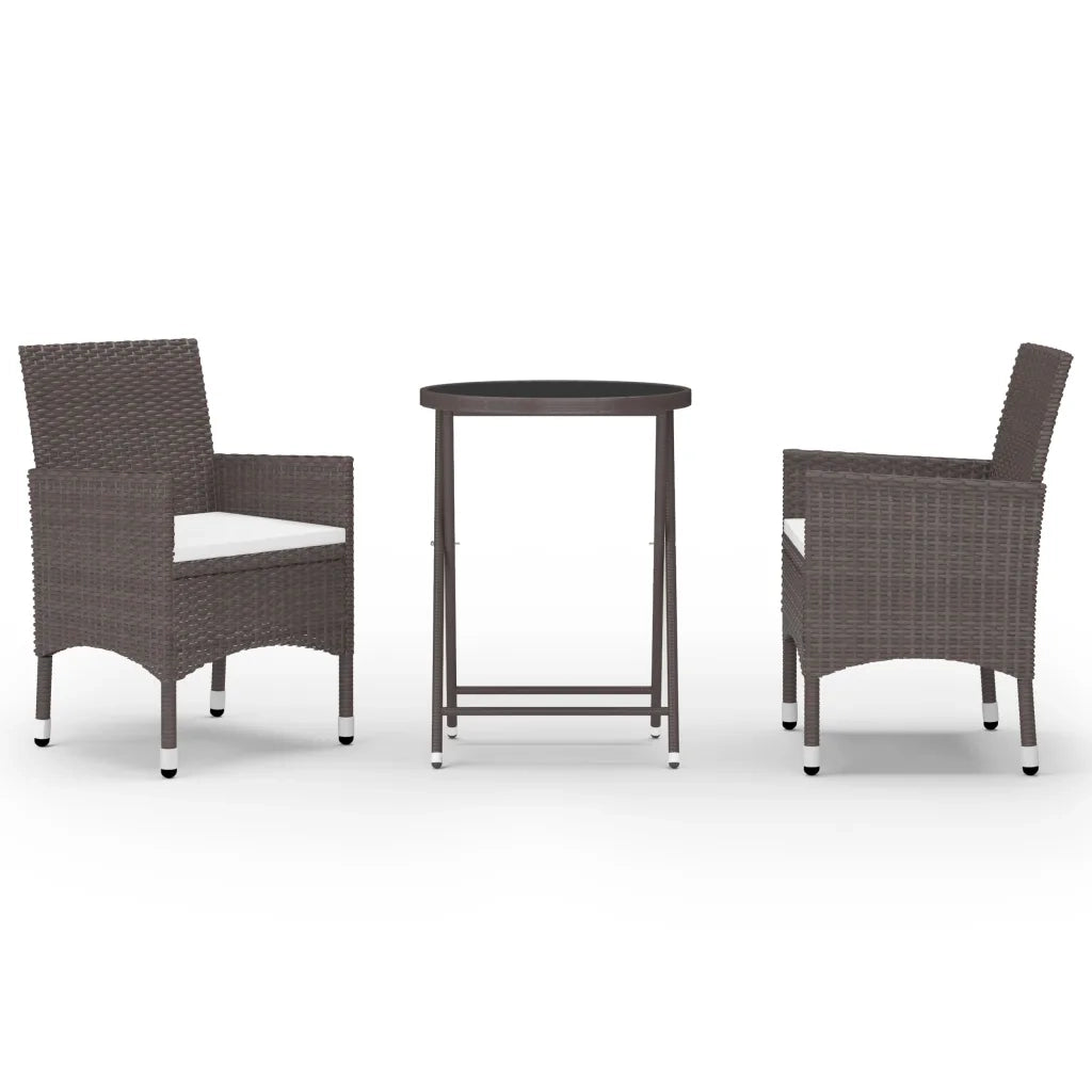 Set Bistrot Giardino 3 pz Polyrattan e Vetro Temperato Marrone 3058381