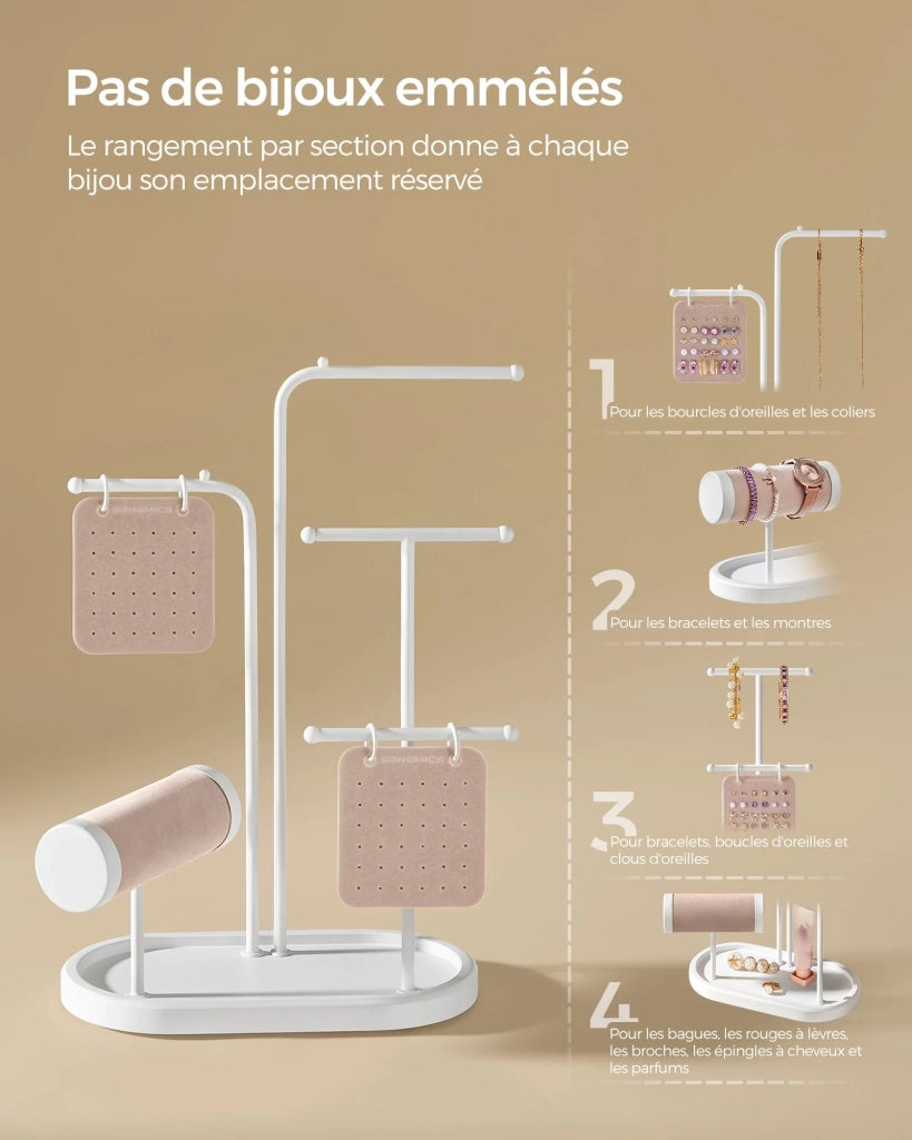 Espositore per gioielli regalo per la festa della mamma 10,8 x 20,4 x 31,5 cm espositore in metallo 2 piastre con occhielli 6 aste per appendere collane orecchini braccialetti e anelli 12_0007033