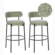 Set di 2 sedie da bar tessuto bouclé verde chiaro con gambe in acciaio nero sala da pranzo stile moderno