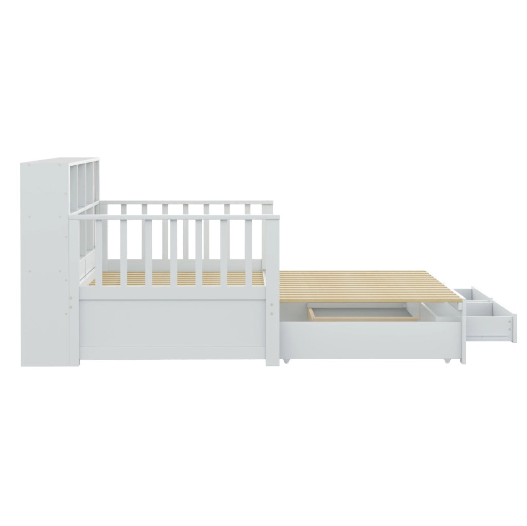 Divano letto 90x190 cm estraibile con contenitore; presa e 2 cassetti legno bianco