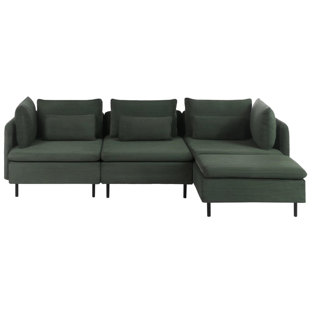 Divano componibile a 3 posti con angolo a sinistra in velluto a coste verde design moderno