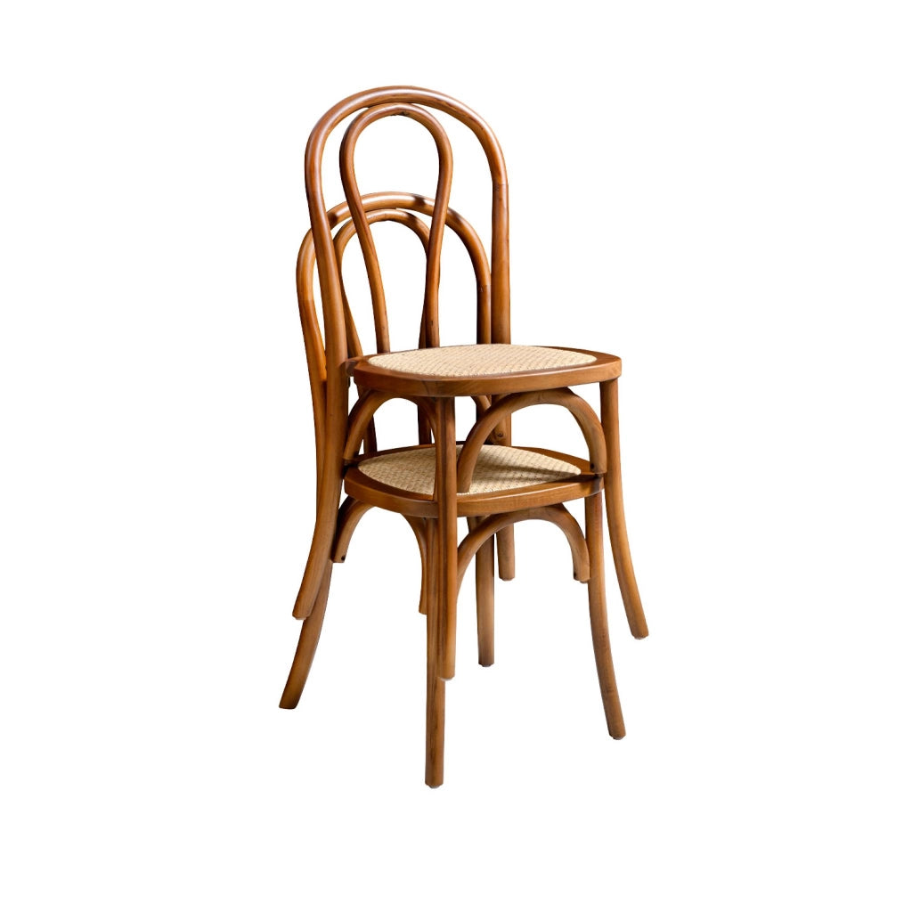 Set di 4 sedie vintage in legno e rattan, effetto noce