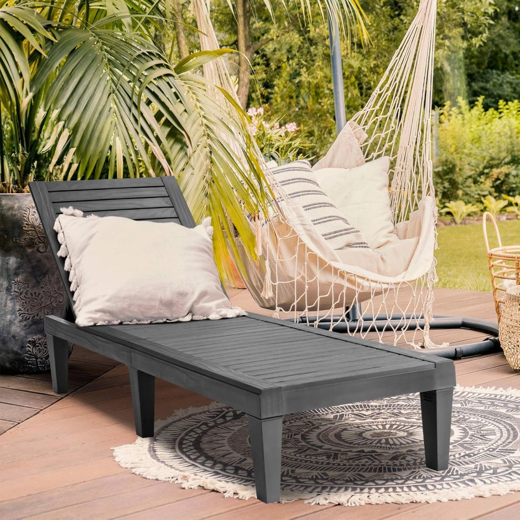 Sdraio da Giardino con Schienale Regolabile in 5 Posizioni, Sdraio Rilassante per Spiaggia, Terrazza e Piscina, 190 x 57,5 x 29 cm, 3 Colori Disponibili (Nero)