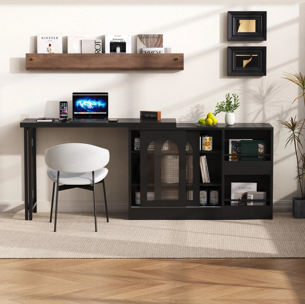 Tavolo bar allungabile 121.5x40x76.7 cm con piano girevole e spazio contenitivo in MDF nero