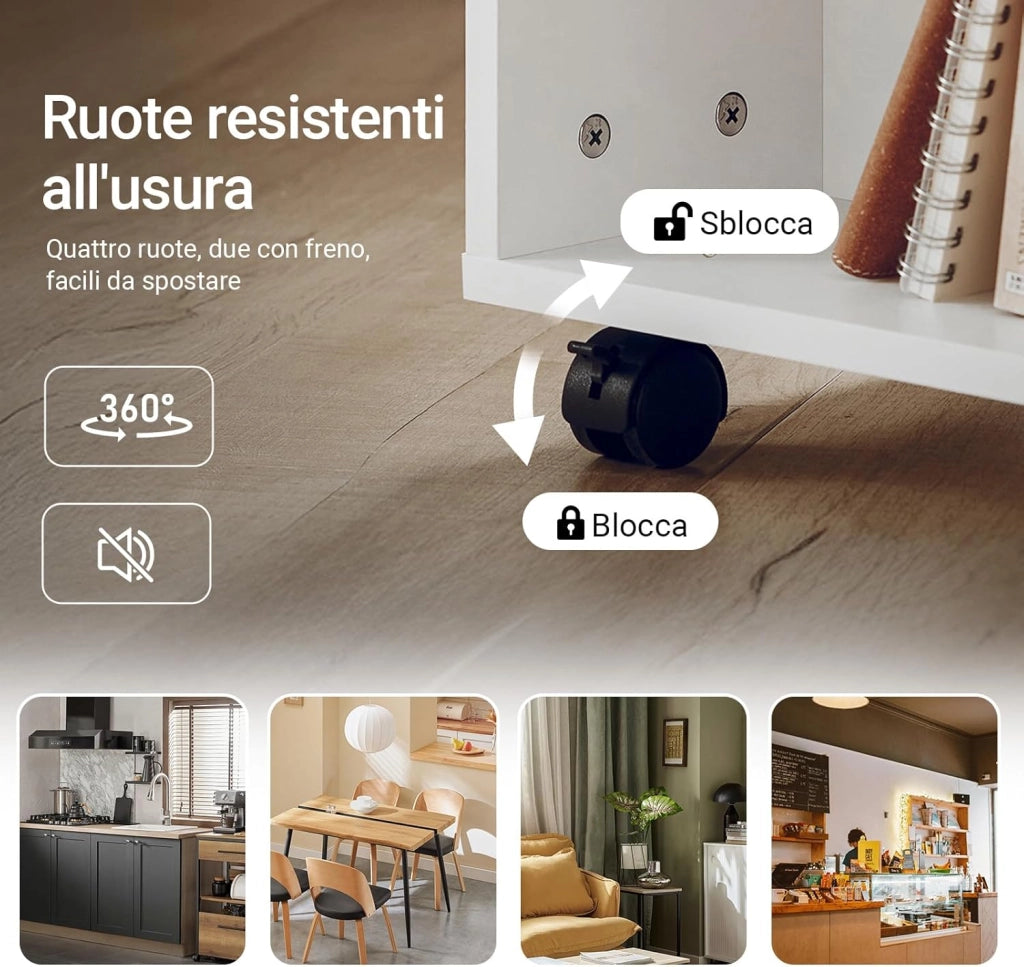 Cassettiera Ufficio da Scrivania Porta Stampante su Ruote Schedario da Ufficio con Ripiani Regolabili Mobiletto Portaoggetti Mobiletto Salvaspazio Bianco 60x35x75cm FBT68-W