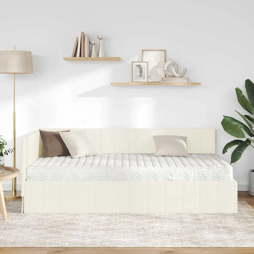 Struttura Letto Angolare con Materasso 2 pcs Crema Velluto 3393875