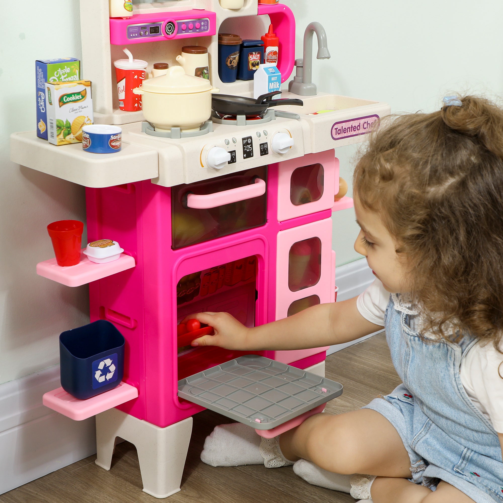Cucina Giocattolo per Bambini 3-6 Anni con 104 Accessori 52,5x22x100 cm in PP e PE Rosa