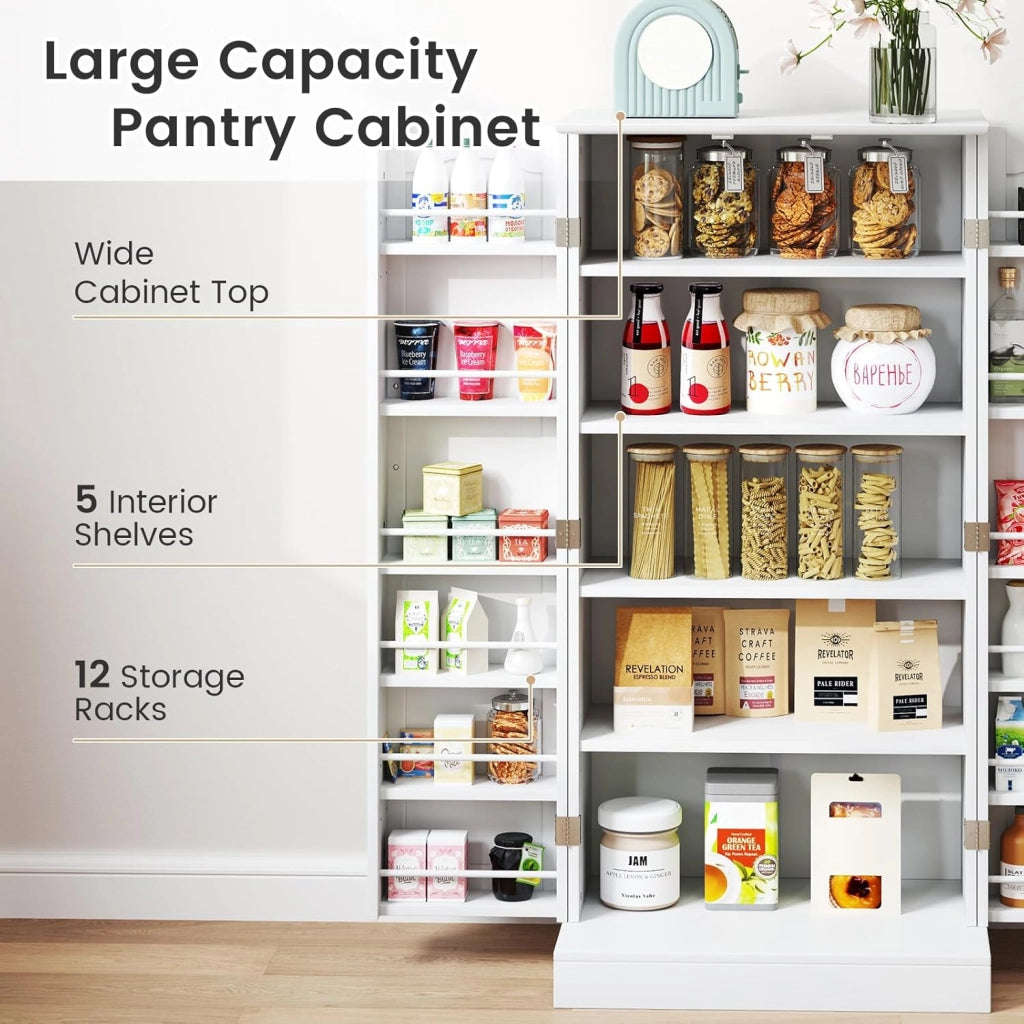 Mobile Cucina Dispensa con 2 Ante, Armadio Cucina Dispensa con 16 Ripiani Regolabili, Dispositivo Antiribaltamento, Mobile Cucina per Sala da Pranzo, Soggiorno, 60 x 40 x 120 cm, 2 Colori