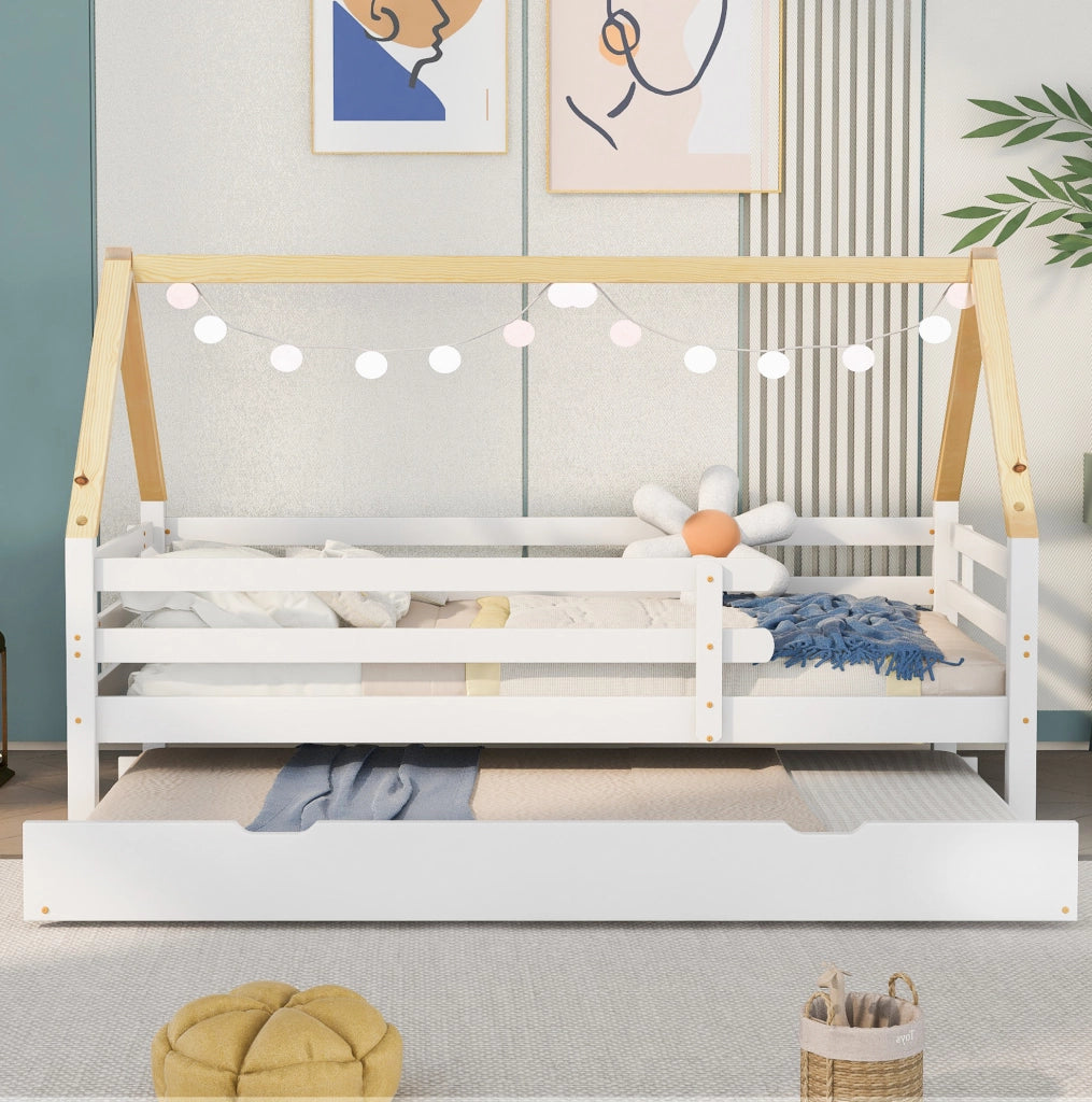 Letto a casetta con letto estraibile, sicuro e salvaspazio per bambini