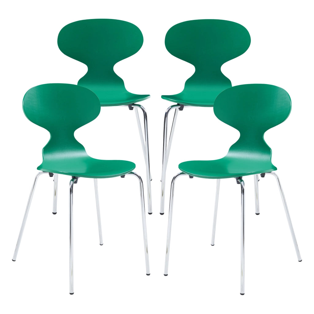 Set Kil di 4 Sedie Impilabili da Sala Pranzo - Verde / Cromato [en.casa]