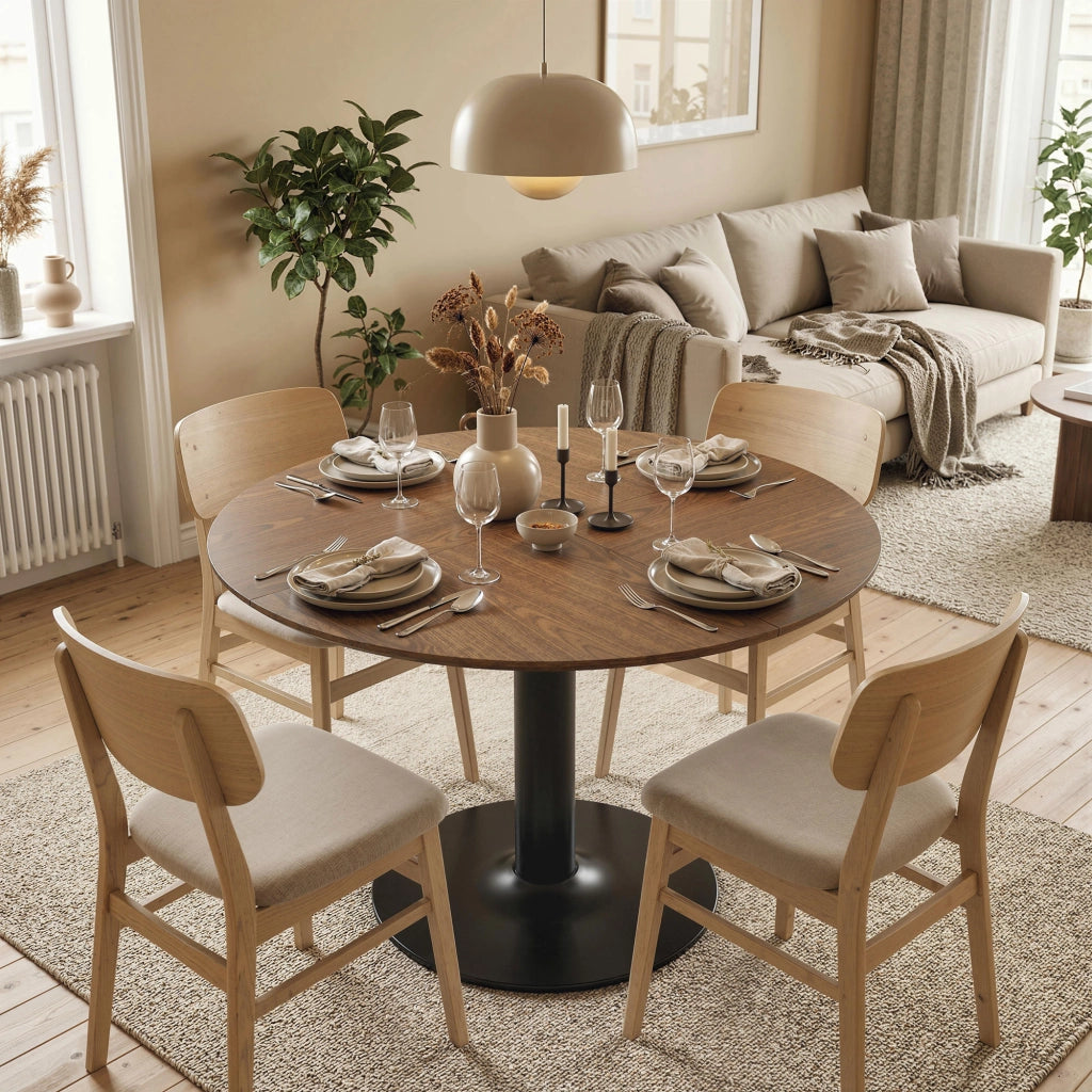 Tavolo da pranzo rotondo per 6 persone ¨C zephmum ¨C effetto legno massello marrone 110 cm