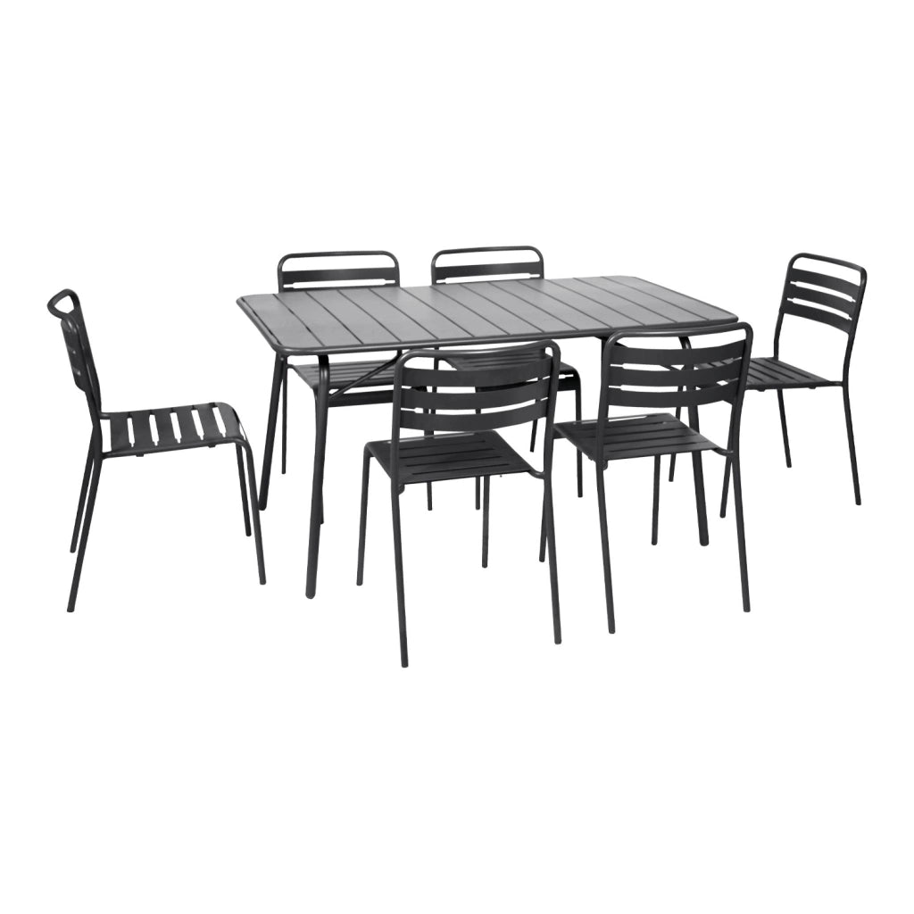 Set tavolo da giardino in acciaio con 6 sedie, 140cm, antracite