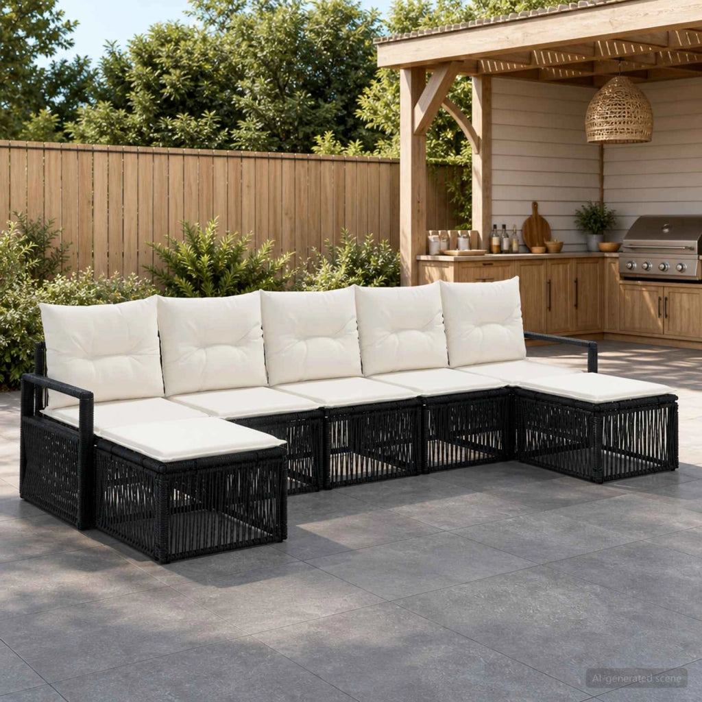 Set Divano da Giardino 7 pz Nero polyrattan 3435796