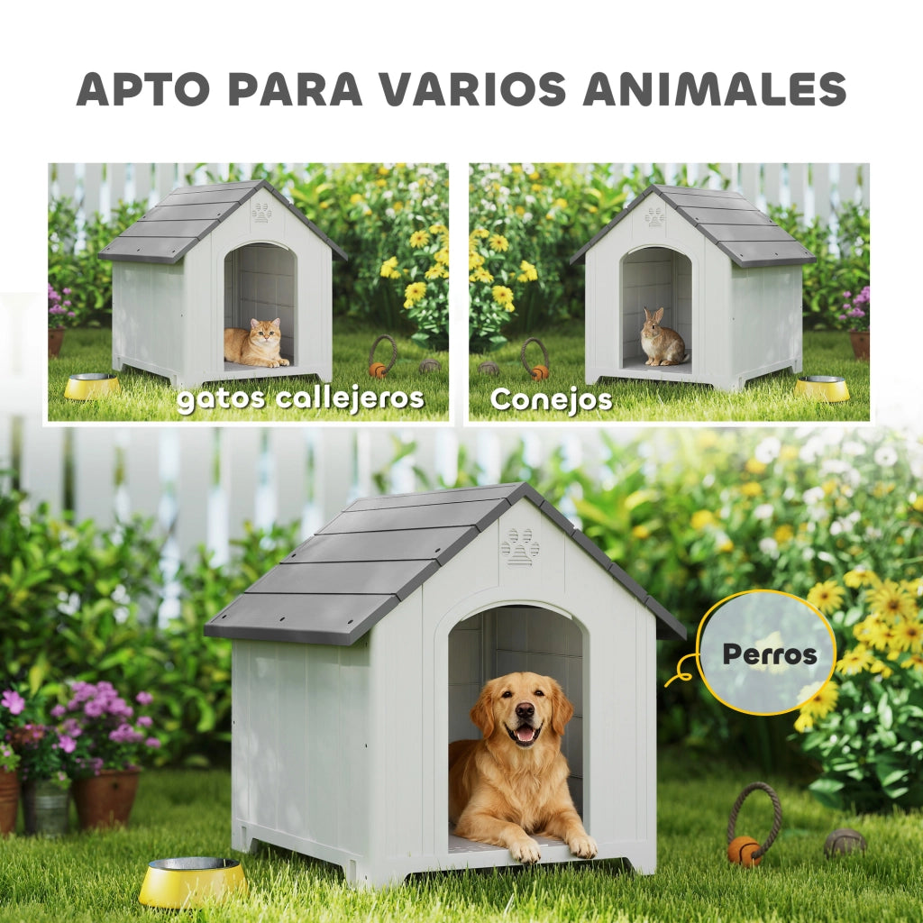 Casetta per Cani Esterna Grandi in Plastica con 2 Finestre e Base Sollevata ¨C Minimal ¨C Grigio