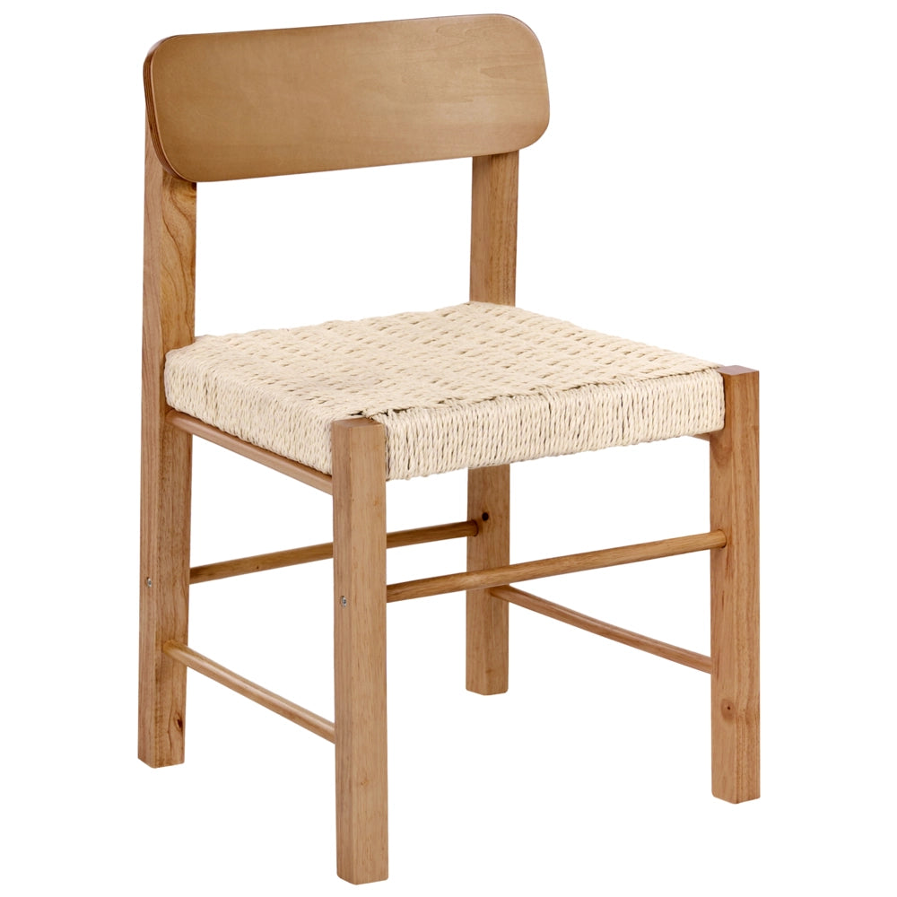 Set di 2 sedie da pranzo in legno di gomma marrone con seduta intrecciata in corda di carta stile boho per cucina e sala da pranzo