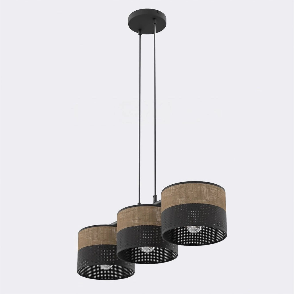Lampada a sospensione KARBON a tre luci in acciaio nero
