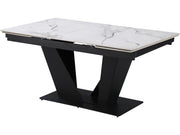Tavolo da pranzo allungabile in ceramica - 160/240 cm - da 6 a 10 persone "Nova" - Bianco marmorizzato grigio