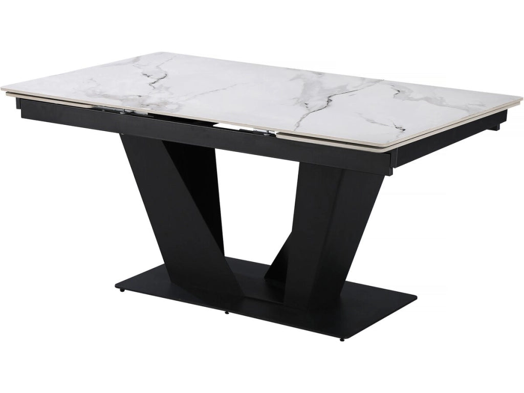 Tavolo da pranzo allungabile in ceramica - 160/240 cm - da 6 a 10 persone "Nova" - Bianco marmorizzato grigio
