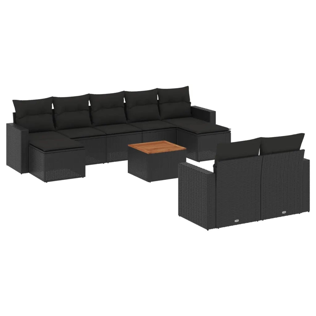 Set Divani da Giardino 10pz con Cuscini in Polyrattan Nero 3256664