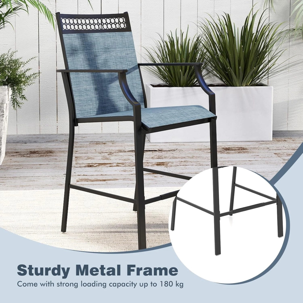 Set di 2 sedie da giardino, da balcone con braccioli e poggiapiedi, per giardino, piscina, balcone e terrazze, portata fino a 180 kg (blu)