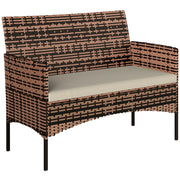 Divano da Giardino 2 Posti 115x63x85 cm con Cuscini e Tappetini Antiscivolo in Rattan e Acciaio Beige