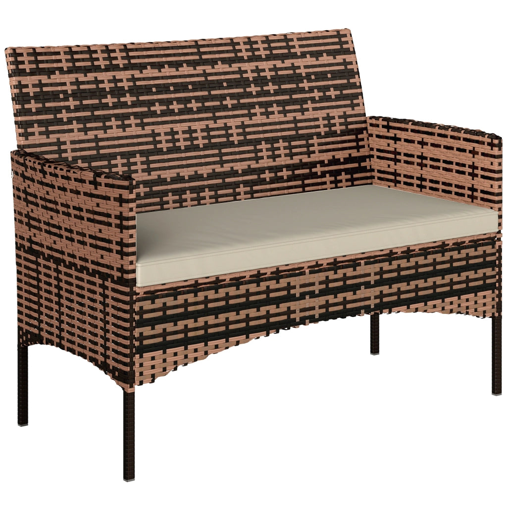 Divano da Giardino 2 Posti 115x63x85 cm con Cuscini e Tappetini Antiscivolo in Rattan e Acciaio Beige