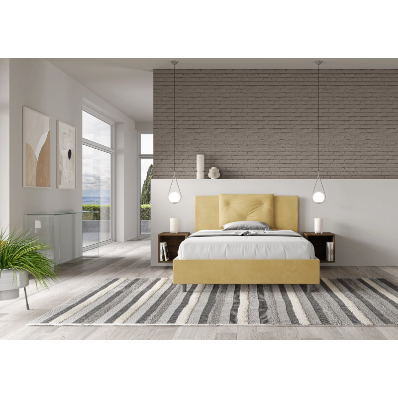 Letto imbottito Matrimoniale francese 140x200 cm Appia - Con rete,Microfibra,Ocra