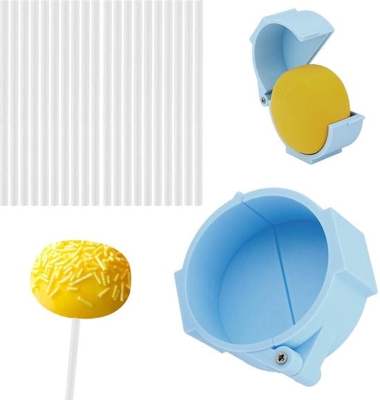 Decorazioni per Cake Pop in Plastica - Semi Cilindrici Blu - 20 Stuzzicadenti per Cake Pop - 1 Forma per Cake Pop 7x2,5 cm - Ideali per Feste e Ricette Casalinghe