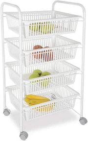 CARRELLO PORTAFRUTTA DA CUCINACON 4 CESTI 36 X 47 X H82 CM IN COLORE BIANCO