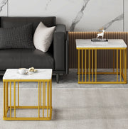 Set 2 tavolini da caffè quadrati effetto marmo bianco