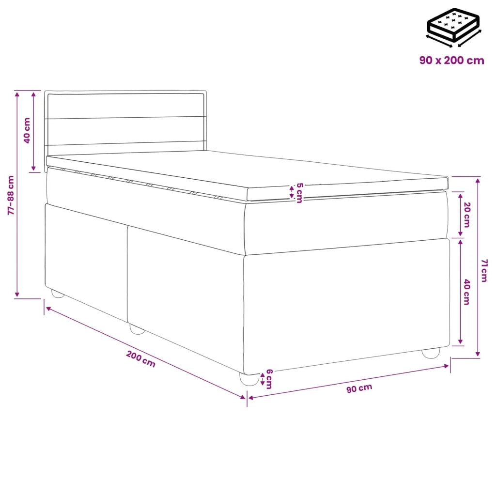 Letto box spring con materasso Marrone Scuro 90 x 200 cm 3451373